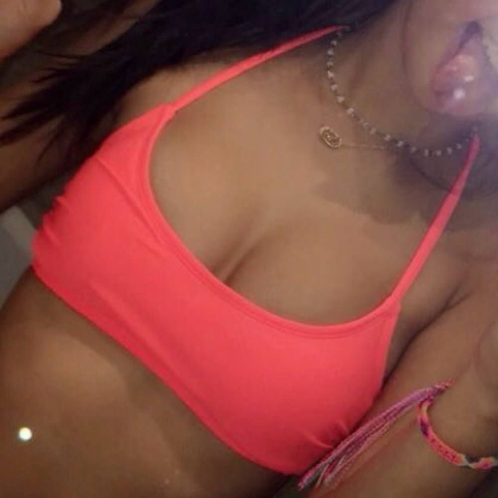 Neon Pink Strappy Back Halter Bikini Top